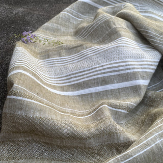 Yardblox Exclusive French Fashion Designer Stripes Pear/White Non-Stretch Linen Cotton Blended Dobby Jacquard DS08523