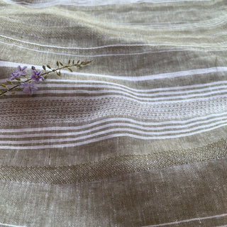 Yardblox Exclusive French Fashion Designer Stripes Pear/White Non-Stretch Linen Cotton Blended Dobby Jacquard DS08523