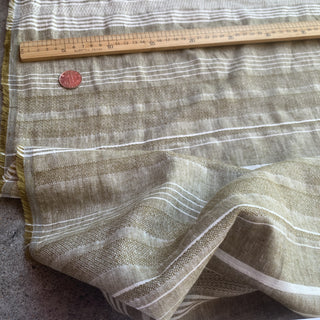 Yardblox Exclusive French Fashion Designer Stripes Pear/White Non-Stretch Linen Cotton Blended Dobby Jacquard DS08523