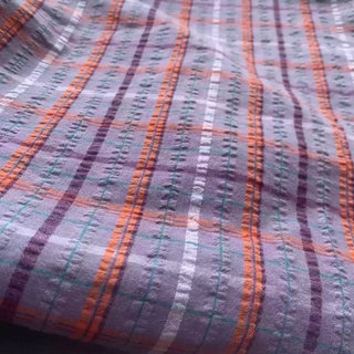 French Fashion Designer Plaid Purple Non-Stretch Salt Shrinking / Puckered Organic Cotton Seersucker DS08601