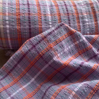 French Fashion Designer Plaid Purple Non-Stretch Salt Shrinking / Puckered Organic Cotton Seersucker DS08601