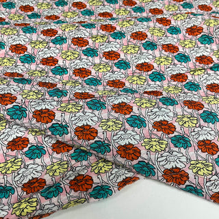 Yardblox Exclusive Made in Japan Fashion Designer Floral Pink/Multi Color Non-Stretch Salt shrinking/Puckered Cotton Plain Woven DS09459