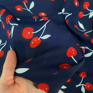 Korean Fashion Designer Fruits and Vegetables Blue Non-Stretch Recycled Polyester Crepe DS09601
