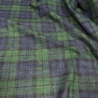 Korean Designer Plaid Green Non-Stretch Cotton Double Gauze DS09604