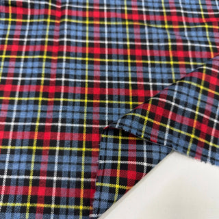 Korean Designer Plaid Blue Non-Stretch Peached Cotton Flannel DS09606