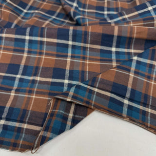 Japanese Designer Plaid Orange Non-Stretch Peached Cotton Flannel DS09609