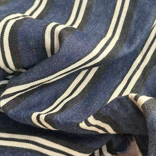 Yardblox Exclusive Japanese Fashion Designer Stripes Blue/Multi Color Non-Stretch Cotton Denim Twill DS10505