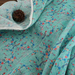 Yardblox Exclusive Made in Japan Artisan Independent Designer Floral Turquoise/Multi Color Non-Stretch Ramie Plain Woven DS11456 - Yardblox Fabrics
