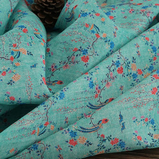 Yardblox Exclusive Made in Japan Artisan Independent Designer Floral Turquoise/Multi Color Non-Stretch Ramie Plain Woven DS11456 - Yardblox Fabrics