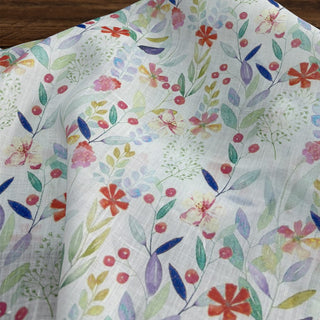 Yardblox Exclusive Japanese Artisan Independent Designer Floral White/Multi Color Non-Stretch Ramie Plain Woven DS11511