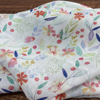 Yardblox Exclusive Japanese Artisan Independent Designer Floral White/Multi Color Non-Stretch Ramie Plain Woven DS11511