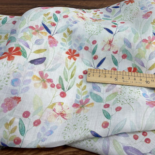 Yardblox Exclusive Japanese Artisan Independent Designer Floral White/Multi Color Non-Stretch Ramie Plain Woven DS11511