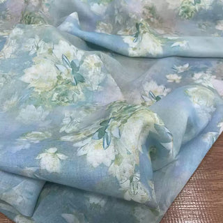 Japanese Artisan Independent Designer Floral Blue Non-Stretch Ramie Plain Woven DS11601