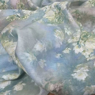 Japanese Artisan Independent Designer Floral Blue Non-Stretch Ramie Plain Woven DS11601