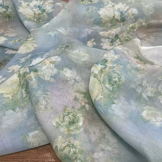 Japanese Artisan Independent Designer Floral Blue Non-Stretch Ramie Plain Woven DS11601