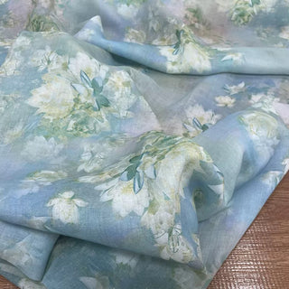 Japanese Artisan Independent Designer Floral Blue Non-Stretch Ramie Plain Woven DS11601