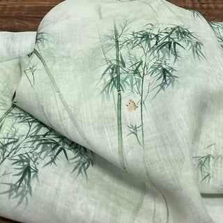 Japanese Artisan Independent Designer Botanical Green Non-Stretch Ramie Plain Woven DS11602