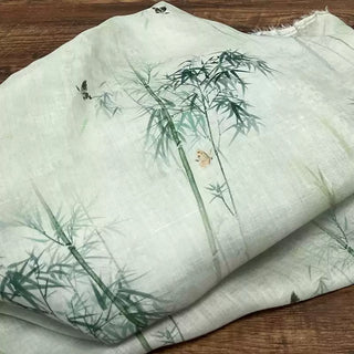 Japanese Artisan Independent Designer Botanical Green Non-Stretch Ramie Plain Woven DS11602