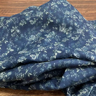 Japanese Artisan Independent Designer Floral Blue Non-Stretch Ramie Plain Woven DS11603