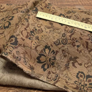 Japanese Artisan Independent Designer Floral Brown Non-Stretch Linen Plain Woven DS11608