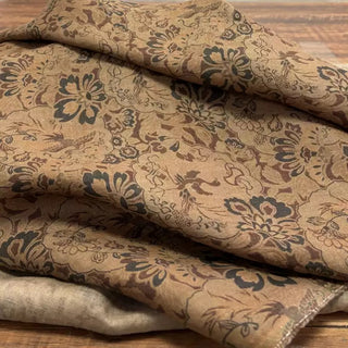 Japanese Artisan Independent Designer Floral Brown Non-Stretch Linen Plain Woven DS11608