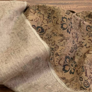 Japanese Artisan Independent Designer Floral Brown Non-Stretch Linen Plain Woven DS11608