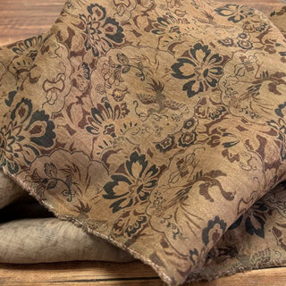 Japanese Artisan Independent Designer Floral Brown Non-Stretch Linen Plain Woven DS11608