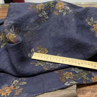 Japanese Artisan Independent Designer Floral Blue Non-Stretch Linen Plain Woven DS11609