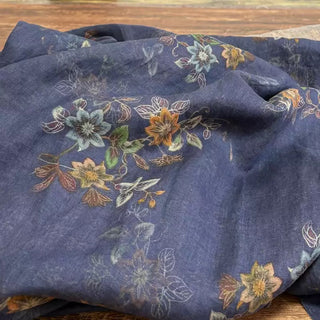 Japanese Artisan Independent Designer Floral Blue Non-Stretch Linen Plain Woven DS11609