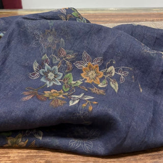 Japanese Artisan Independent Designer Floral Blue Non-Stretch Linen Plain Woven DS11609
