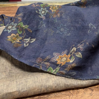 Japanese Artisan Independent Designer Floral Blue Non-Stretch Linen Plain Woven DS11609
