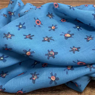 Japanese Artisan Independent Designer Floral Blue Non-Stretch Ramie Plain Woven DS11612