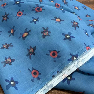 Japanese Artisan Independent Designer Floral Blue Non-Stretch Ramie Plain Woven DS11612