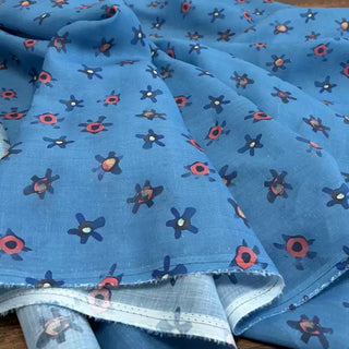 Japanese Artisan Independent Designer Floral Blue Non-Stretch Ramie Plain Woven DS11612