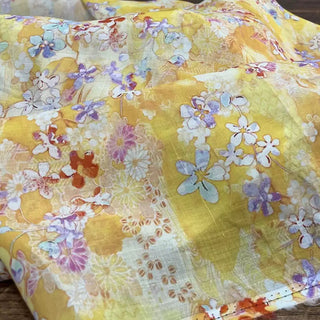 Japanese Artisan Independent Designer Floral Yellow Non-Stretch Ramie Plain Woven DS11613
