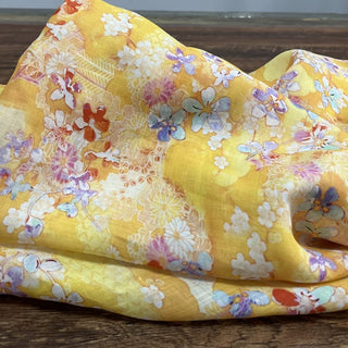Japanese Artisan Independent Designer Floral Yellow Non-Stretch Ramie Plain Woven DS11613