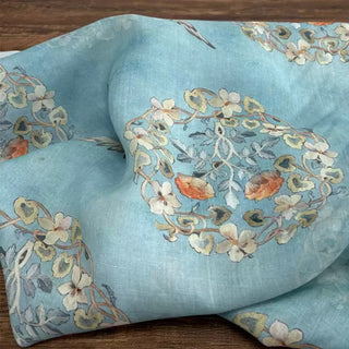 Japanese Artisan Independent Designer Floral Blue Non-Stretch Ramie Plain Woven DS11615