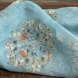 Japanese Artisan Independent Designer Floral Blue Non-Stretch Ramie Plain Woven DS11615