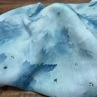 Japanese Artisan Independent Designer Botanical Blue Non-Stretch Ramie Plain Woven DS11616