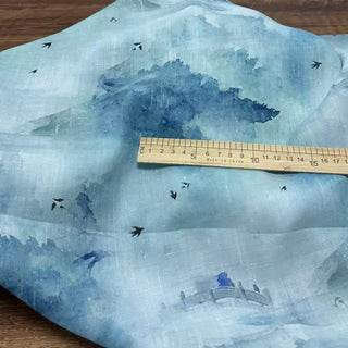 Japanese Artisan Independent Designer Botanical Blue Non-Stretch Ramie Plain Woven DS11616