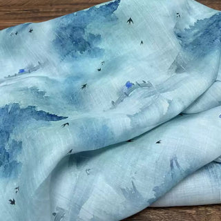 Japanese Artisan Independent Designer Botanical Blue Non-Stretch Ramie Plain Woven DS11616