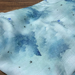 Japanese Artisan Independent Designer Botanical Blue Non-Stretch Ramie Plain Woven DS11616