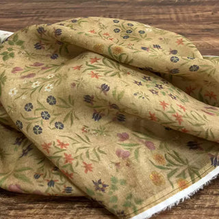 Japanese Artisan Independent Designer Floral Brown Non-Stretch Ramie Plain Woven DS11617