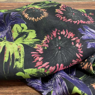 Japanese Artisan Independent Designer Floral Black Non-Stretch Ramie Plain Woven DS11618