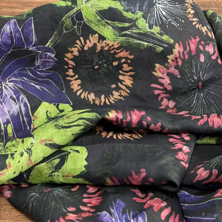 Japanese Artisan Independent Designer Floral Black Non-Stretch Ramie Plain Woven DS11618