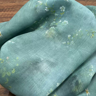 Japanese Artisan Independent Designer Floral Turquoise Non-Stretch Ramie Plain Woven DS11619