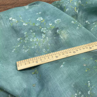 Japanese Artisan Independent Designer Floral Turquoise Non-Stretch Ramie Plain Woven DS11619