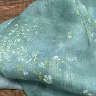 Japanese Artisan Independent Designer Floral Turquoise Non-Stretch Ramie Plain Woven DS11619