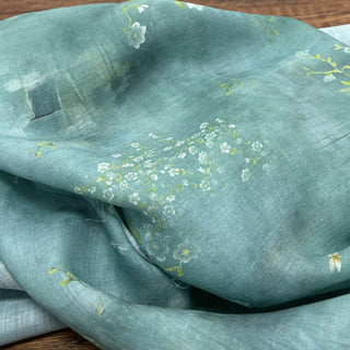 Japanese Artisan Independent Designer Floral Turquoise Non-Stretch Ramie Plain Woven DS11619