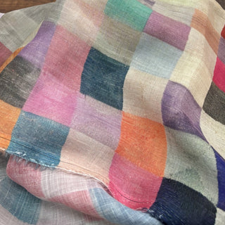 Japanese Artisan Independent Designer Plaid Multi Color Non-Stretch Ramie Plain Woven DS11624